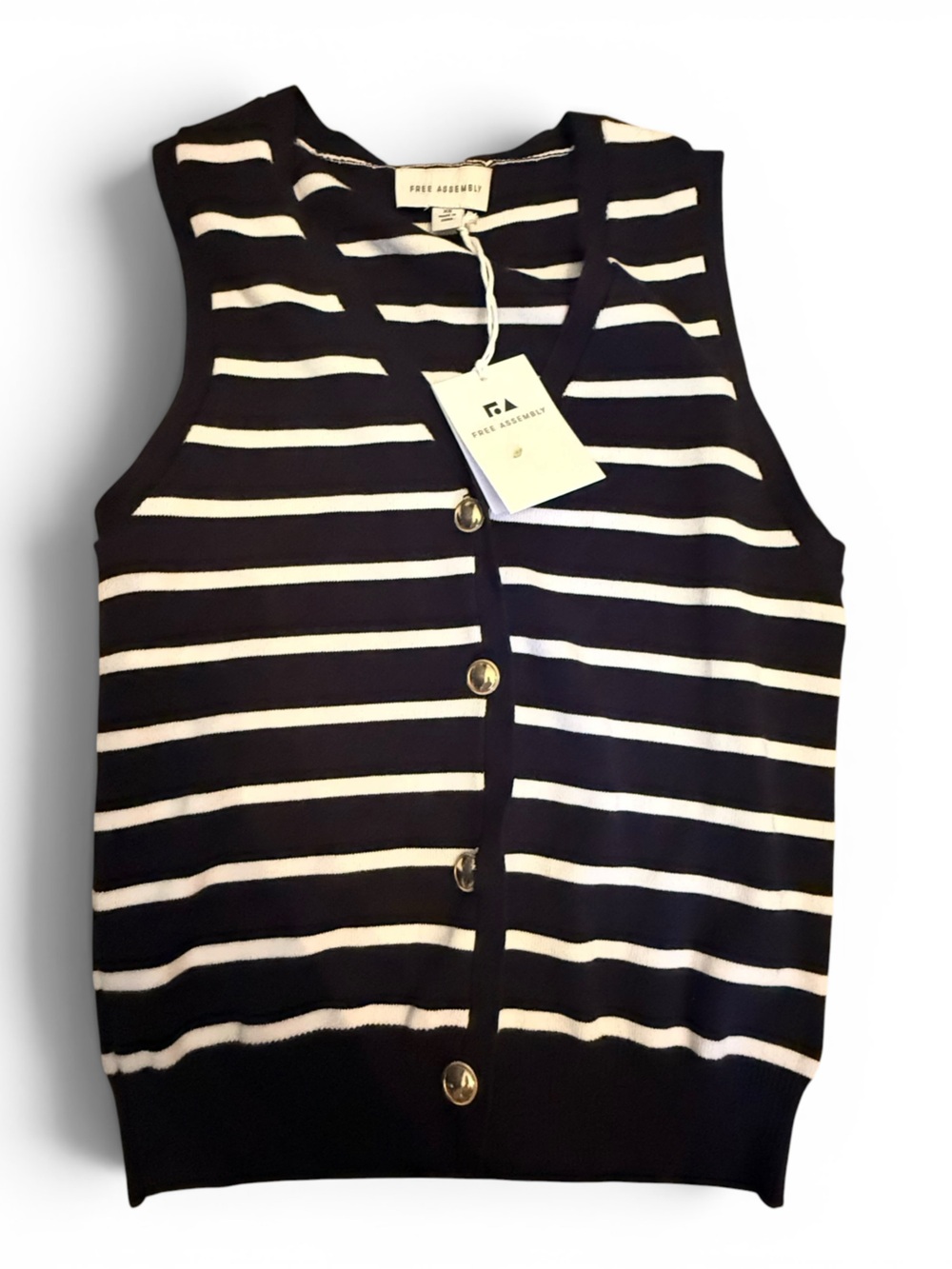 NWT Free Assembly Vest Striped Navy and White Button Down Sweater Vest